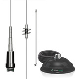 Kit Antena Dual Band Vhf / Uhf E Suporte Magnetico Steelbras