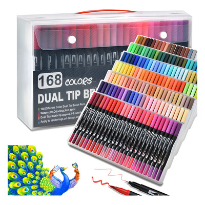 168 Colores Plumones Doble Punta Pencil Marcadores , A Base De Agua Para Niños niña Regalo Adultos Libro de Colorear | Meses sin interés