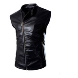 Chaleco De Piel Rockero Cruzado Hombre Motociclista Slim Dc4