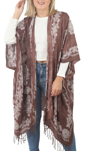 Kimono Tunica Mujer Largo Chaleco Grande Estampado Spiga 31