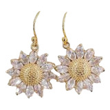 Oferta! Aros Girasol Baño Oro 18kt Hecho Con Cristal2