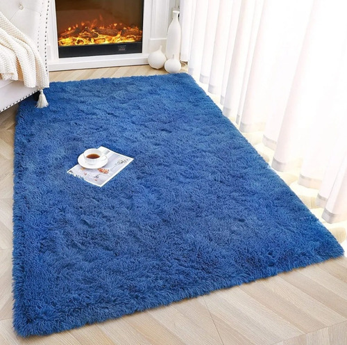 Tapete Alfombra Peludo 150 Cm * 200 Cm Azul Decorativo Hogar