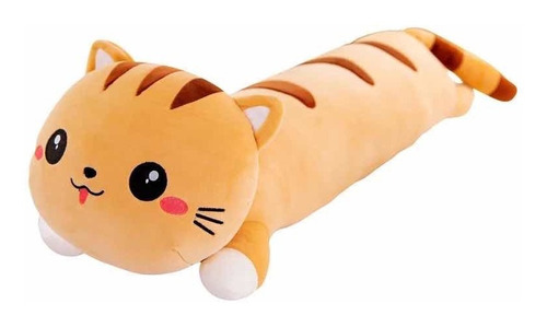 Peluche Almohada Felpa Cojín Largo Gato Kawaii 40cm Marrón