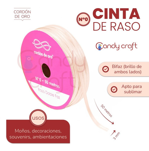 Cinta Raso N0 - 3mm - Cordon De Oro X 50 Metros - Stock