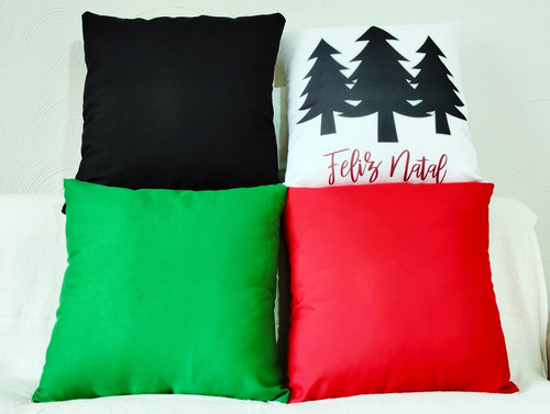 Kit: 4 Capas De Almofada Feliz Natal Pinheiros 45x45cm