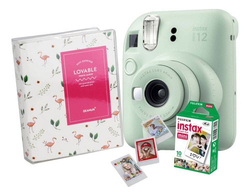 Kit Câmera Instax Mini 12 Verde Com Álbum E Filme 10 Poses