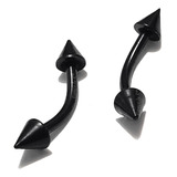 2 Piercing Bananinha Sobrancelha Barbel Curvo Preto Spike