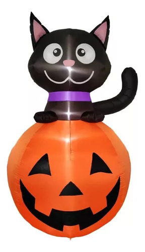 Inflable Halloween Decoración Gato Calabaza 2.4mt Luz Led