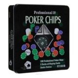 Juego De Poker Naipes 100 Fichas En Estuche Lata 5122
