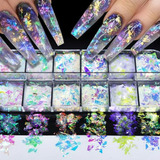 12 Glitter Holográfico Para Uñas: Diseño Mermaid Irregular