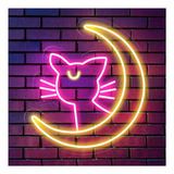 Painel Neon Led Gato Lua Luna Anime Decoração