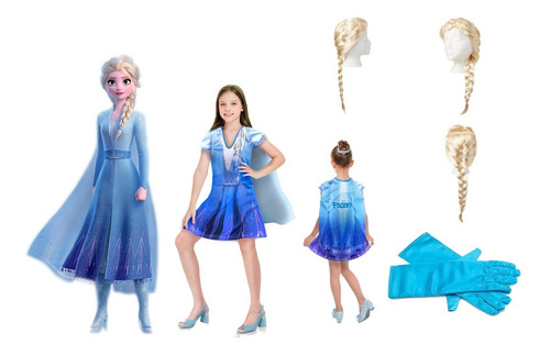 Fantasia Menina Elsa Frozen + Peruca + Acessórios - Cosplay