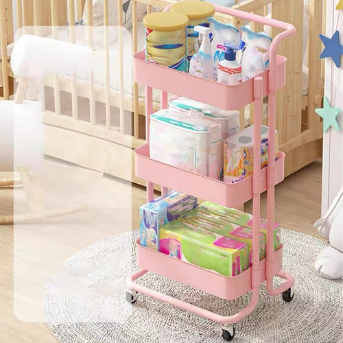 Carro Organizador Mueble Estante De Almacenamiento 3 Nivele Color Rosado