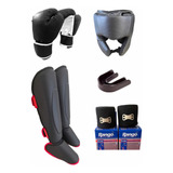 Kit Tibial+guantes Nac+cabezal+bucal Box Kick Boxing Mma