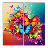 100x100cm Cuadros Decorativos De Mariposas Arcoíris Con Flo