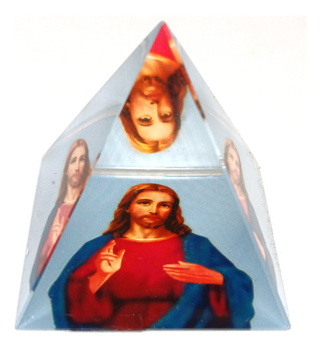 Pirámide Cristal Resina Con Imagen De Cristo