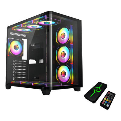 Gabinete Gamer Xcase Cube Pro Cristal Curvo 10 Fan Space Negro | Meses sin interés
