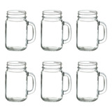 Set 6 Tarros Vaso Frasco Mason Jar Liso Vintage Vidrio 480ml Color Transparente