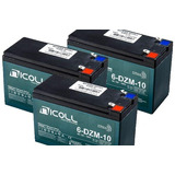 Kit 3 Bateria Selada Gel 12v 9ah - Ciclo Profundo - Ev12-10