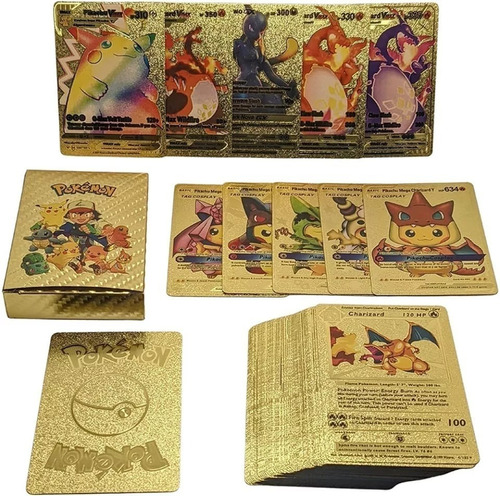 Kit De 54 Cartas Pokémon Vmax Gx Pikachu Gold Edición Limita