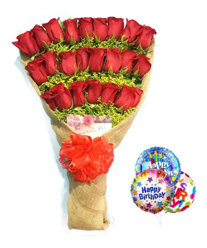 Regalo Ramo 24 Rosas Aniversario, Cumpleaños + Globo Grande