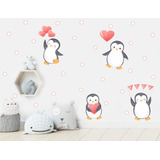 Adesivo De Parede Quarto Infantil Pinguins Do Amor Balões