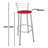 Kit 4 Banquetas Cadeira Prata Média 60cm Para Bar Balcão Acabamento Da Estrutura Lacado Cor Vermelho