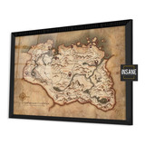 Quadro Poster Mapa Elder Scrolls Skyrim Moldura C/ Vidro A3