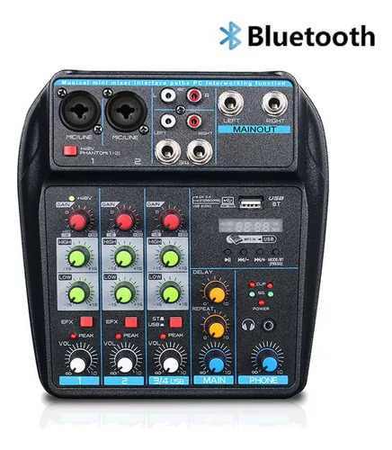 Placa De Sonido, 4 Canais, Misturador Bluetooth, Microfone C