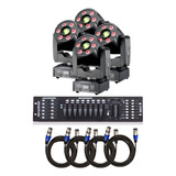 4 Moving Head Spot 60w 8 Cores Prisma Wash + Mesa Dmx + Cabo