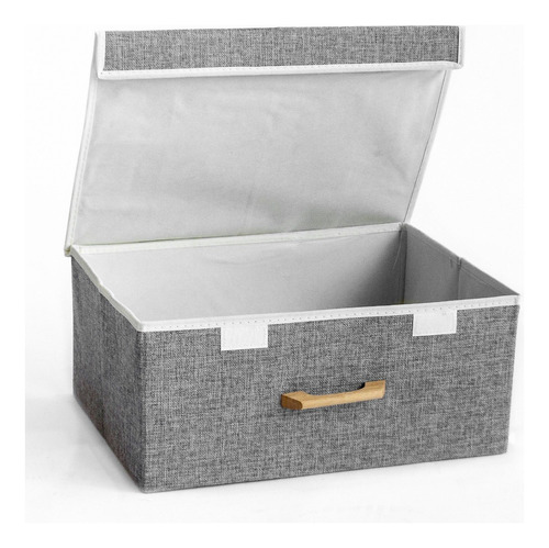 Caja Canasto Organizador De Tela Lino Plegable 43x30x18 Lima Color Gris Oscuro