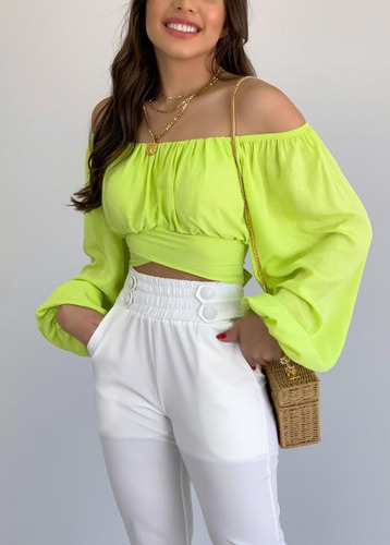 Blusa Crop Top Campesina Dama Casual Hombros Descubiertos