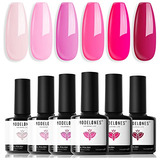 Set De Esmaltes De Uñas De Gel Veganos Tonos Rosa 6 Pcs