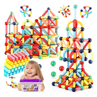 Bloques Construcción Magnéticos Para Niños 64pc- Juguetes 3D Ninos Imanes,hervibles,juego bloques ninos,con Caja De Almacenamiento | MercadoLibre