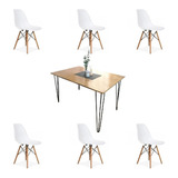 Juego De Comedor Industrial 140 X 80 + 6 Sillas Eames Ofer