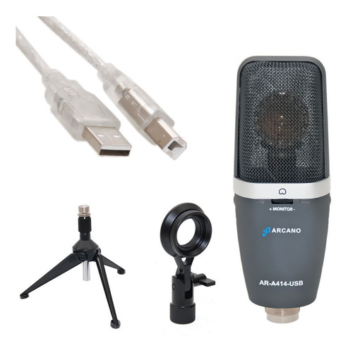 Microfone Condensador Usb Arcano Ar-a414-usb Com Fio