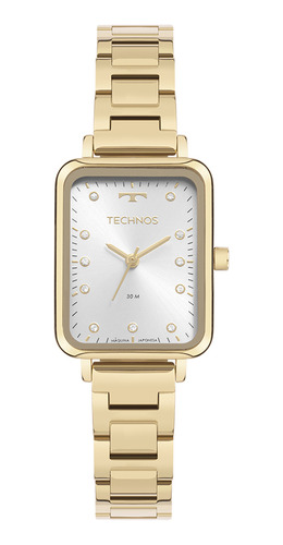 Relogio Technos Feminino Dourado Quadrado Pequeno C/ Strass