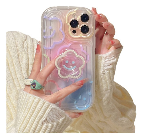 Funda De Transparente Para iPhone Cara Sonriente + Soporte