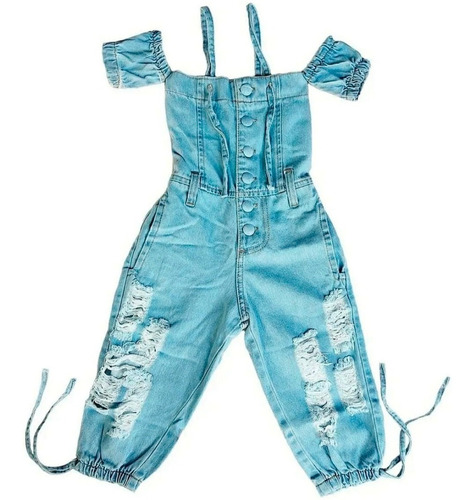 Macaquinho Infantil Jeans Jardineira Menina Luxo Premium