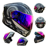 Casco Para Moto Negro Abatible Con Luz Kov Estelar Certifica