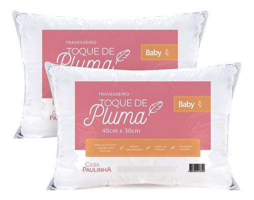 Kit 2 Travesseiro Pluma Baby Branco 40x30cm Fibra Siliconada