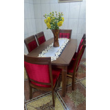 Mesa De Jantar 6 Cadeiras Acolchoadas Madeira Tampo De Vidro