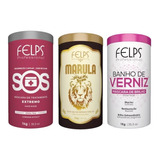 Felps Máscaras Sos + Banho De Verniz+ Marula 1kg+ Brinde