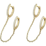 Juego Aretes Cadena Chapados En Oro Aretes Doble Piercing Co