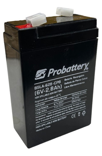 Ba Teria 6v 2,8ah Probattery Luces Emergencia Iluminacion