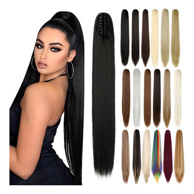 Extensiones De Cola De Caballo Clip Garra Recta 21 Pulgadas Color 3# Negro Natural | Meses sin interés