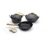 Set  Wok Antiadherente 3 Piezas Negro Premium 