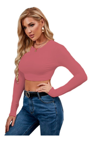 Blusa Crop Top De Manga Larga Sexy De Moda Para Dama