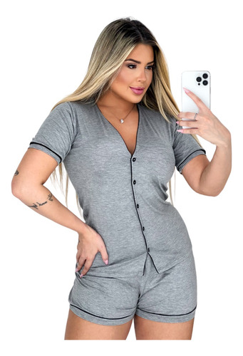 Pijama De Calor Feminino Viscose Com Elastano Botões Abertos