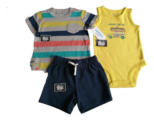 Conjunto Carters Para Niños Bermuda Mameluco Camiseta 3a24 M